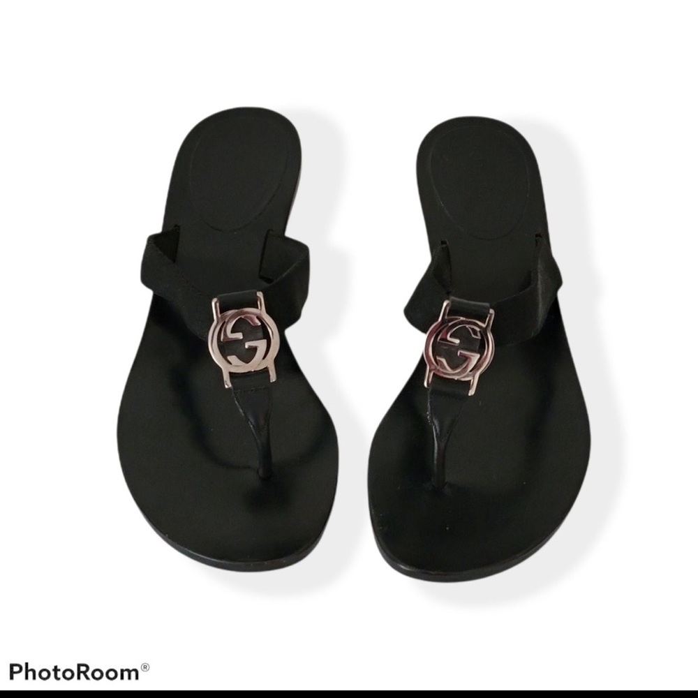 Gucci Black interlocking G Thong sandals